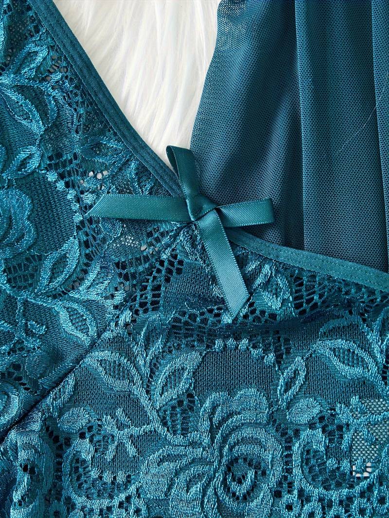 SOXXX Allure - Verführerisches Spitzen-Rüschen-Dessous-Set – V-Slip-Kleid & Tanga in Teal