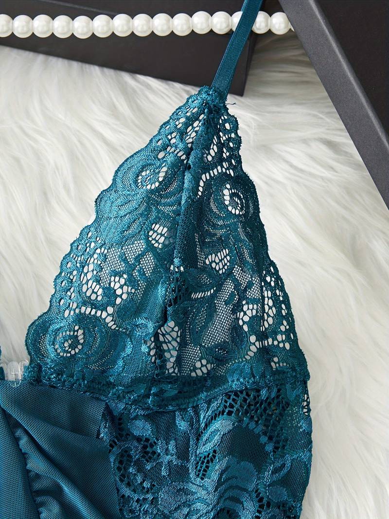 SOXXX Allure - Verführerisches Spitzen-Rüschen-Dessous-Set – V-Slip-Kleid & Tanga in Teal